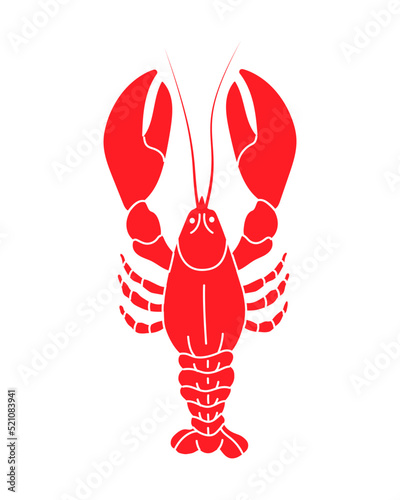 Crayfish silhouette. Fresh lobster seafood hand drawn illustration. Red swamp crawfish icon