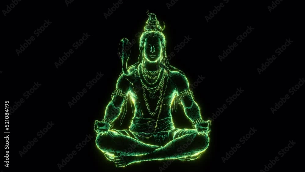 Hindu Shiva Glowing Releasing Green Energy In the Dark 3D Yoga Pattern Art Psychedelic Divine Indian God 4K Abstract Background VJ Loop