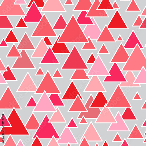 Triangles seamless pattern. Vector repeating triangles background. Geometrical pattern of red and pink triangles.