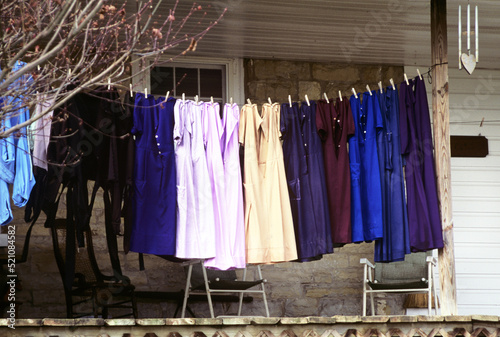 Amish clothesline on porch, Lancaster, Pennsylvania photo
