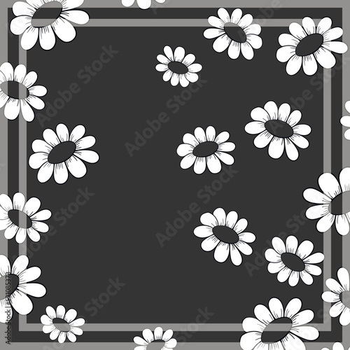 Print for kerchief, bandana, scarf, handkerchief, shawl, neck scarf. Squared pattern with ornament for fabric, textile, silk products. Paisley vector with abstract flowers. Floral folk tracery