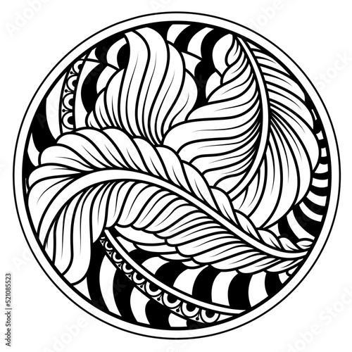 Pattern. Contour ornament in a circle. Leaves in shape.