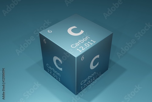 Carbon, 3D background of symbols of the elements of the periodic table, atomic number, atomic weight, name and symbol. Education, science and technology photo