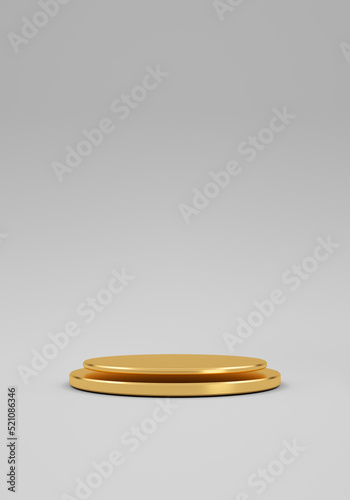 Gold pedestal over grey background. 3D rendering