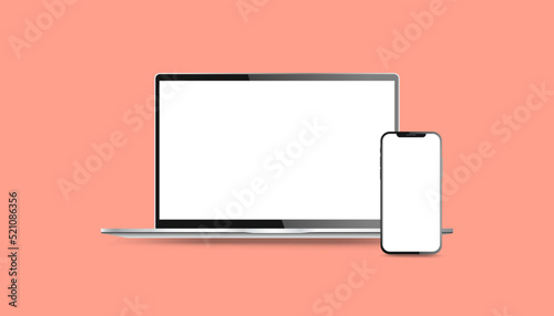 Bilde på lerret Laptop Smartphone Blank White Display Mockup Template Slim Bezel Technology Illu