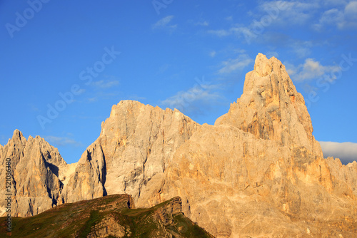 Dolomites turn orange during the sunset in Italy due to the optical effect called ALPENGLOW