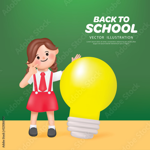 3D Happy cute Students Back to school presenting the  idea character . Vector in 3d rendering style.