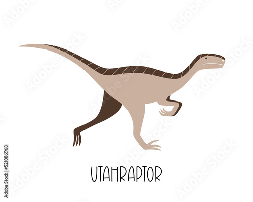 Funny isolated prehistoric dinosaur Utahraptor. Vector illustration of a wild animal.