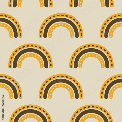 Orange rainbow groovy 1970 good vibes seamless vector pattern background. Warm retro abstract wallpaper, fun 70s texture