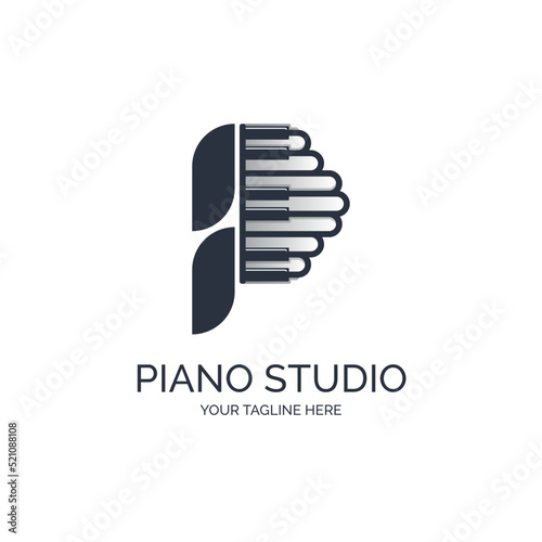 Piano tuts music studio letter P logo design template for brand or company and other