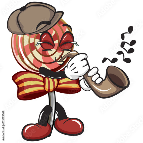 vector illustration of a vintage cartoon lollipop playing sexophone