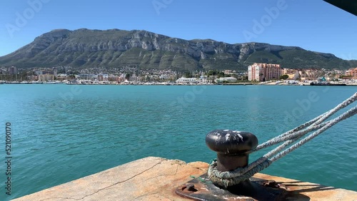 (Slow-Motion) Views of the population of Denia and Mount Montgo from the Port (Alicante, Spain)