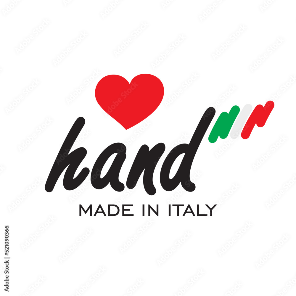 Love hand made in Italy, logo, icon, stamp, sticker with abstract Italy flag