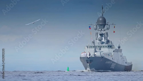 Saint-Petersburg, Russia - Jul 28 2022, 4k, passage of Russian warships along the fairway of the Gulf of Finland during the naval parade, Saint-Petersburg, Russia photo