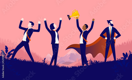The best business team - Great people celebrating success, standing proud and cheering. Vector illustration