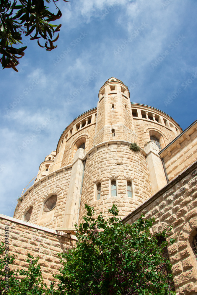Benedictine Virgin Mary Dormition Abbey on Mount Zion, near Zion Gate outside walls of Jerusalem Old City