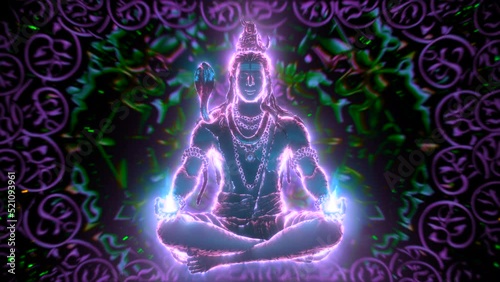 Glowing Shiva Hindu God With Ancient symbols Background 3D Trippy Vj loop Rotating Colorful Texture 4k Indian Culture Sacred Energy Religious Art photo