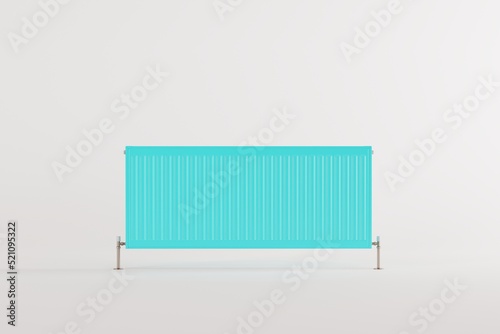Blue radiator on a white background. The concept of heating the house, apartment. Heating the house with a heater. 3D render, 3D illustration.