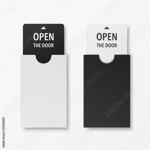 Vector 3d Realistic White, Black Guest Room, Plastic Hotel Apartment Keycard Template with Paper Cover Case, Wallet. Design Template of Hotel Room Plastic Key Card for Mockup, Branding. Top View