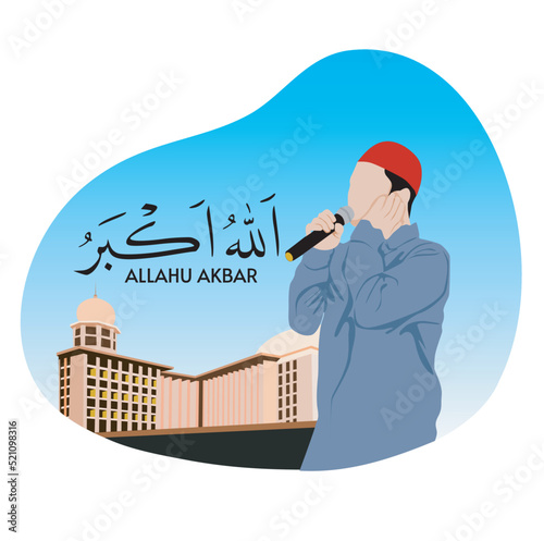 Muazzin calls for prayer to the mosque