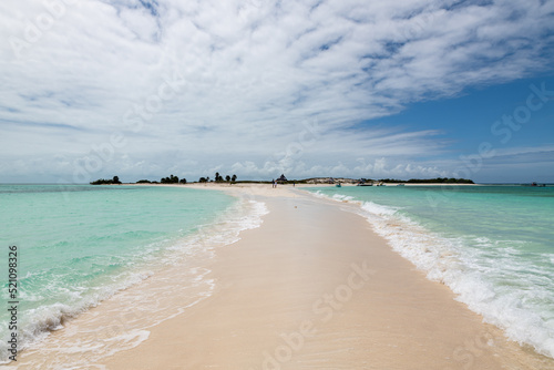 Los Roques Archipelago  Venezuela  07.30.2022  white tropical beach in Cayo de Agua   Water Cay .