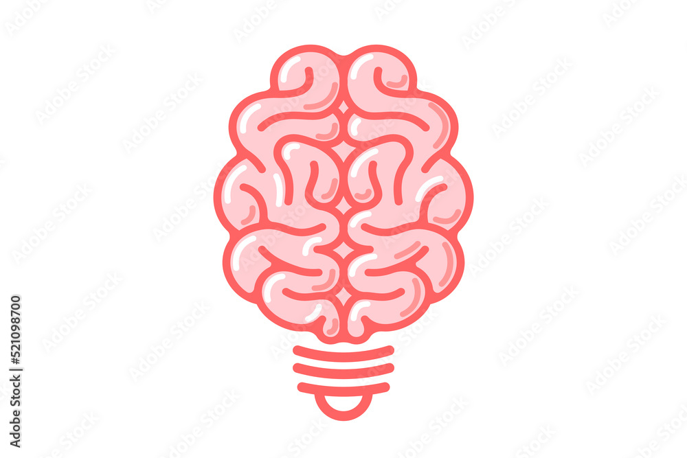 Brain light bulb innovation icon. Creative thinking idea solution logo. Isolated inspiration symbol for education business brand identity. Color pink lightbulb creativity symbol vector illustration Brain light bulb innovation icon. Creative thinking idea solution logo. Isolated inspiration symbol for education business brand identity. Color pink lightbulb creativity symbol vector illustration