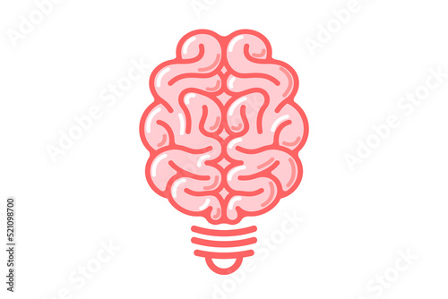 Brain light bulb innovation icon. Creative thinking idea solution logo. Isolated inspiration symbol for education business brand identity. Color pink lightbulb creativity symbol vector illustration