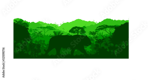 Vector horizontal seamless tropical rainforest Jungle background with tiger