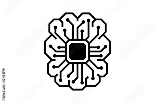 Artificial Intelligence microchip digital graphic brain. AI chip board circuit line icon. Neural network processor line symbol. CPU center computer system sign. Vector eps futuristic data technology