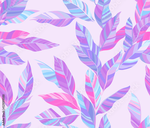Striped leaves tree branches vector seamless pattern summer fasion textile pr...