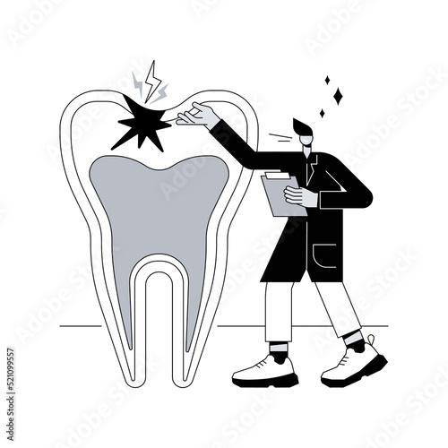 Dental treatment abstract concept vector illustration. Dental clinic, teeth care service, caries treatment tool, dentist chair, toothache emergency help, orthodontic procedure abstract metaphor.