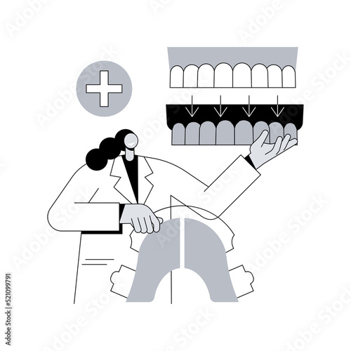 Dental tooth plate abstract concept vector illustration. Single tooth plate, dental health care, complete and partial denture, missing teeth replacement, orthodontic appliance abstract metaphor.