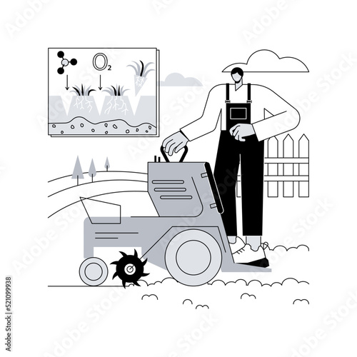 Lawn aeration abstract concept vector illustration. Restore lawn, overseeding service, absorb air and water, grass fertilization, aeration machine, garden maintenance, landscape abstract metaphor.
