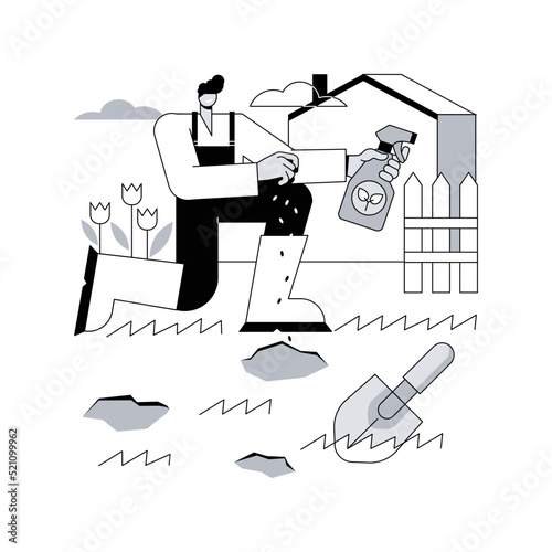 Lawn repair abstract concept vector illustration. Renovation service, remove thatch and moss, weed-free lawn, soil compaction, root zone, grass seed, turf maintenance, backyard abstract metaphor.