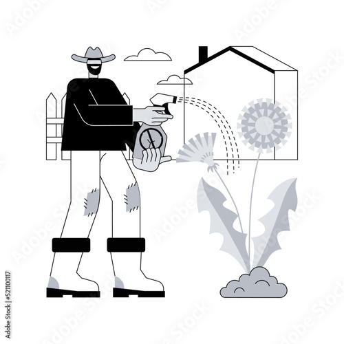 Dandelion removal abstract concept vector illustration. Garden maintenance, weed-free lawn, selective herbicides use, organic gardening, grass seed, lawn mowing, backyard abstract metaphor.