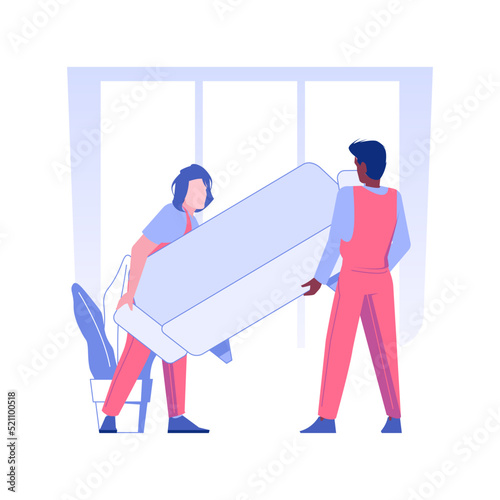 Furniture placing isolated concept vector illustration. Full service movers deals with sofa placing, delivery service, real estate business, packages transportation vector concept.