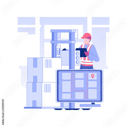 Navigation system isolated concept vector illustration. Warehouse worker using navigation software in stock, wholesale business, foreign trade, transportation process vector concept.