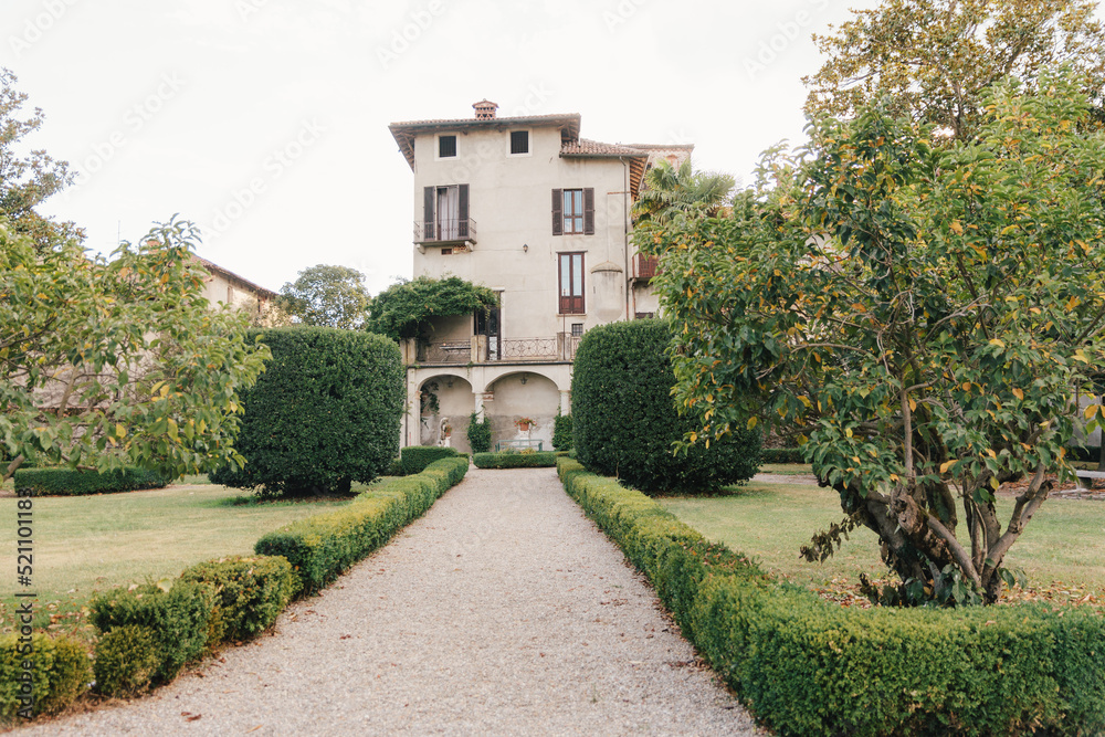 Travel in Italy. Back view of beautiful view of Castle Italy.