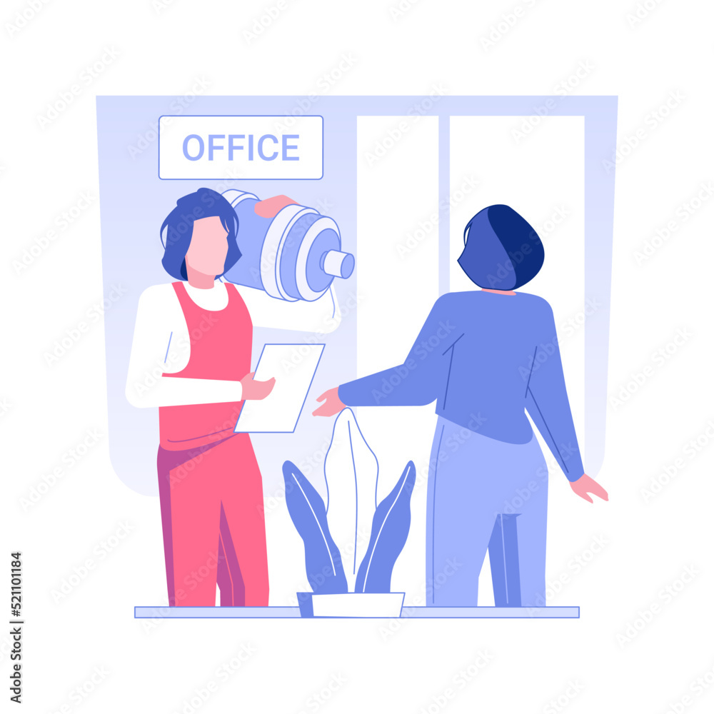 Drinking water delivery isolated concept vector illustration. Courier brought the drinking water to the office, corporate business, office life, fast delivery service vector concept.