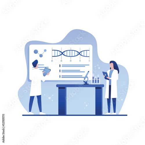 Science laboratory. Scientific lab equipments, professional scientific research and scientist workers. Medical researchers laboratory, biology scientists or doctors vector illustration.