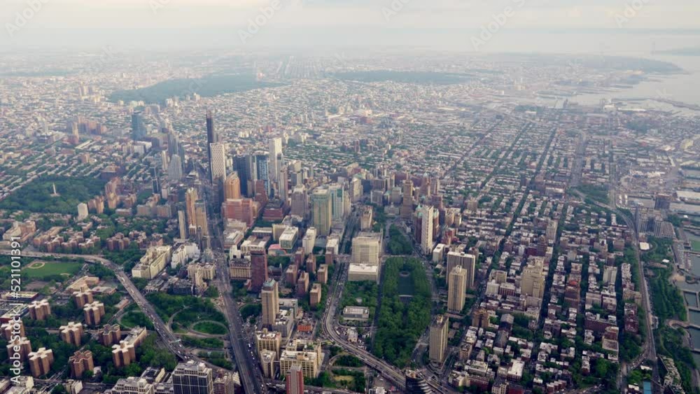 Aerial Wide Shot of Downtown Brooklyn, New York Filmed From a Helicopter Aerial Wide Shot of Downtown Brooklyn, New York Filmed From a Helicopter