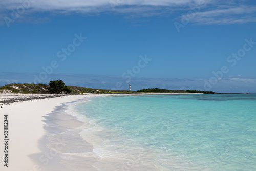 Los Roques Archipelago, Venezuela, 07.30.2022: white tropical beach in Cayo de Agua (Water Cay).