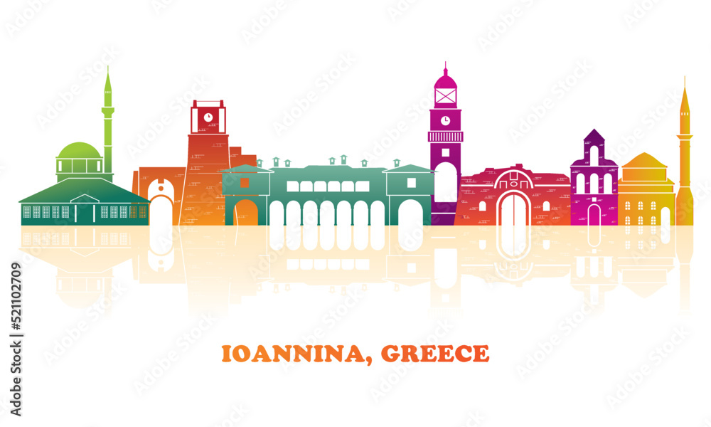Colourfull Skyline panorama of city of Ioannina, Epirus, Greece - vector illustration