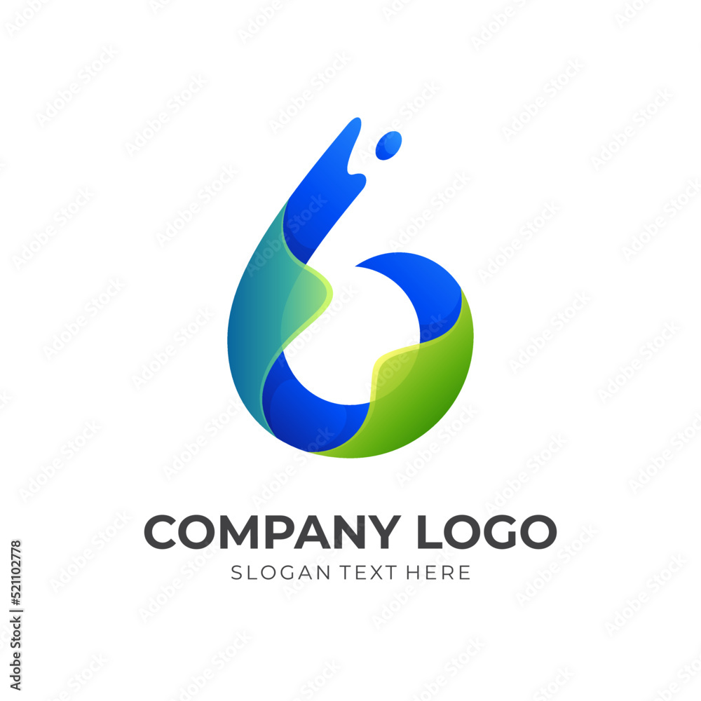 letter b water logo concept, letter b, six, and water combination logo with 3d colorful style letter b water logo concept, letter b, six, and water combination logo with 3d colorful style