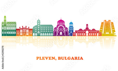 Colourfull Skyline panorama of city of Pleven, Bulgaria - vector illustration