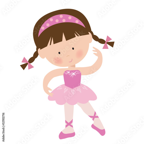 Cute little ballerina girl vector cartoon illustration