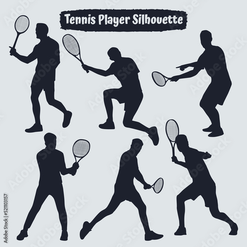 Collection of male Tennis player silhouettes in different poses