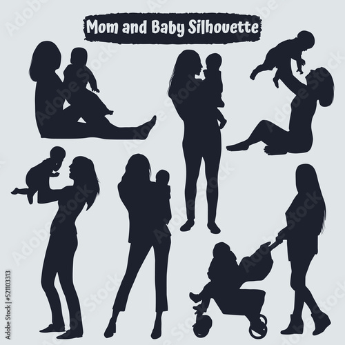 Collection of mom and baby silhouettes in different poses