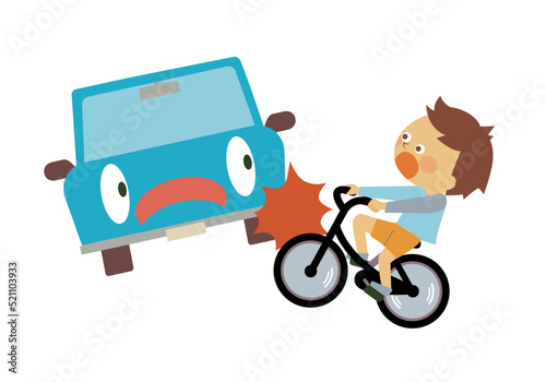 自転車に乗った人と自動車の衝突事故のイラスト