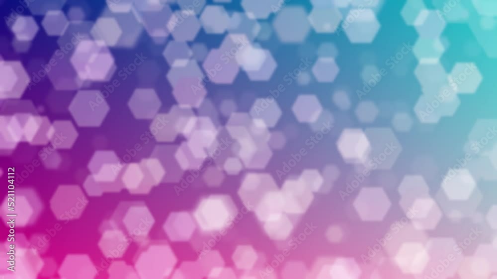 Motion graphics. Colorful abstract background with pink and dark blue gradient and hexagon shaped bokeh pattern
